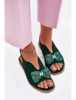 Dámské Sandály S Mašlí Na Plochém Podpatku S.Barski KV51-014 Zelené