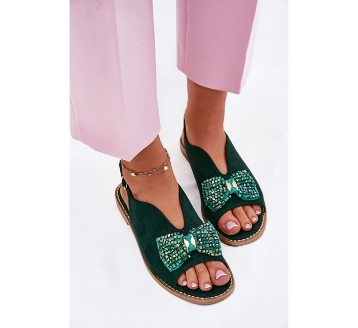 Dámské Sandály S Mašlí Na Plochém Podpatku S.Barski KV51-014 Zelené