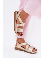 Kožené Dámské Sandály Na Suchý Zip model 21702026 Zlaté - Maciejka