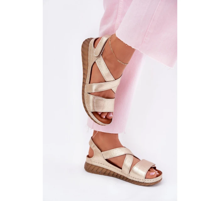 Kožené Dámské Sandály Na Suchý Zip model 21702026 Zlaté - Maciejka