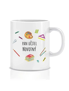 Personalizovaný klasický bílý keramický hrníček 300 ml pro paní učitelku/pana učitele (pomůcky)