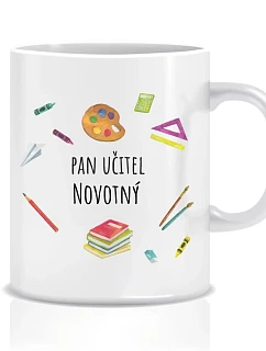 Personalizovaný klasický bílý keramický hrníček 300 ml pro paní učitelku/pana učitele (pomůcky)