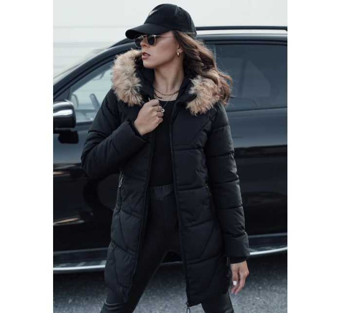 Dámská prošívaná bunda s kožešinou černá FashionStreet TY4577