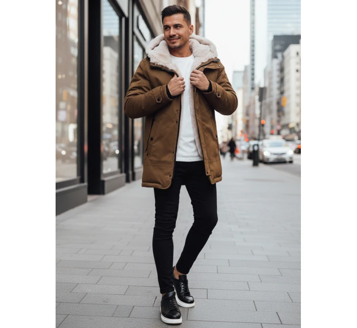 Pánská zimní bunda parka s kapucí tmavě béžová FashionStreet TX4964z Pánská zimní bunda parka s kapucí tmavě béžová FashionStreet TX4964z
