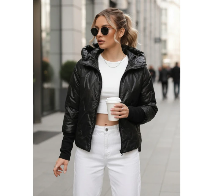 Dámská přechodná prošívaná bunda s kapucí černá FashionStreet TY5559