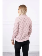 Svetr s polovičním rolákem a kosočtvercovým vzorem pudrově růžový