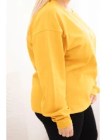 Dámská mikina s model 21723076 výstřihem Plus Size bavlněná basic hořčicová - K-Fashion
