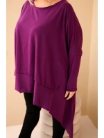Dámská tunika Plus Size z bavlny s asymetrickým spodním lemem tmavě fialová Dámská tunika Plus Size z bavlny s asymetrickým spodním lemem tmavě fialová