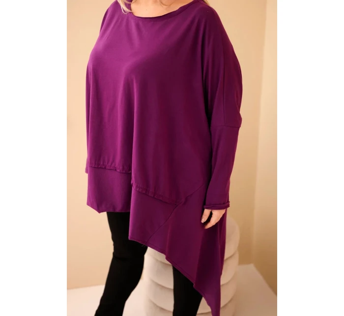 Dámská tunika Plus Size z bavlny s asymetrickým spodním lemem tmavě fialová Dámská tunika Plus Size z bavlny s asymetrickým spodním lemem tmavě fialová