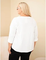 Dámská bavlněná halenka Plus Size s potiskem a výstřihem do U bílá Dámská bavlněná halenka Plus Size s potiskem a výstřihem do U bílá