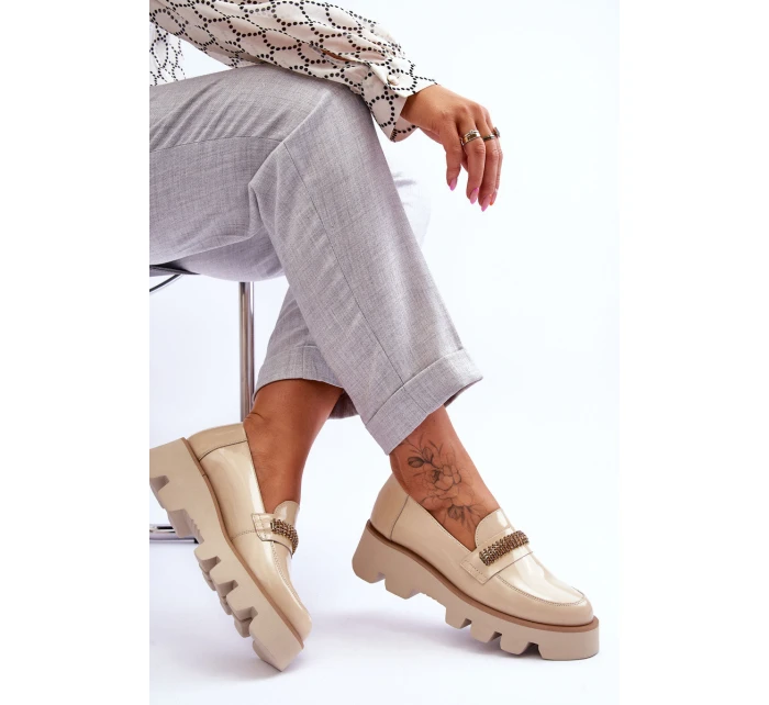 Módní mokasíny na platformě s ozdobou model 21615133 béžová - Laura Messi