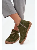 Dámské kožené polobotky s prošitím na zip Artiker – zelené