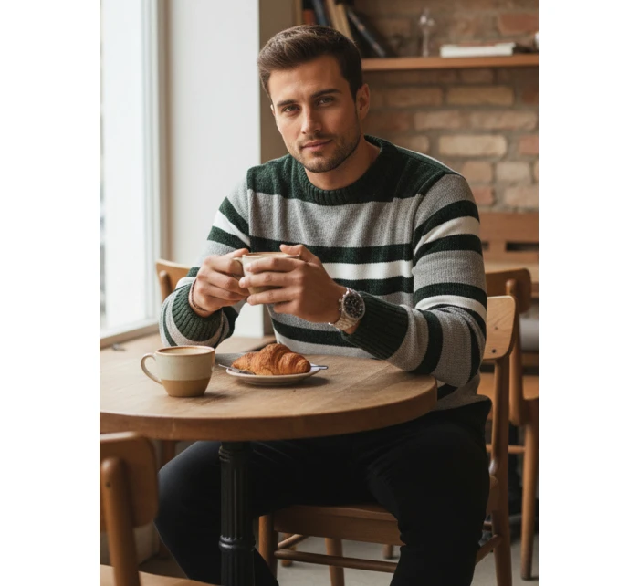 Pánský pruhovaný šedý svetr Dstreet model 21982490 - FashionStreet