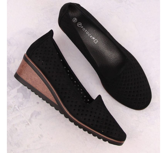 Semišové boty na podpatku Potocki W WOL206 černé