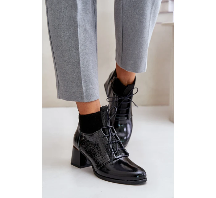 Zazoo 60503 Kožené Boty Na Podpatku Zateplené Černé