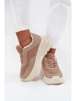 Dámské tenisky s krystaly a beránkovým kožíškem béžové Zarika Dámské tenisky s krystaly a beránkovým kožíškem béžové Zarika