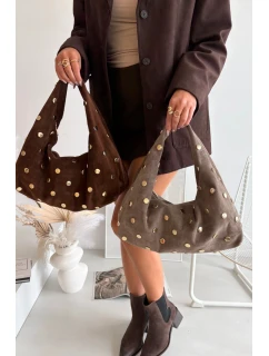 Kožená semišová kabelka s zdobením tmavě béžová model 21721804 - Boto