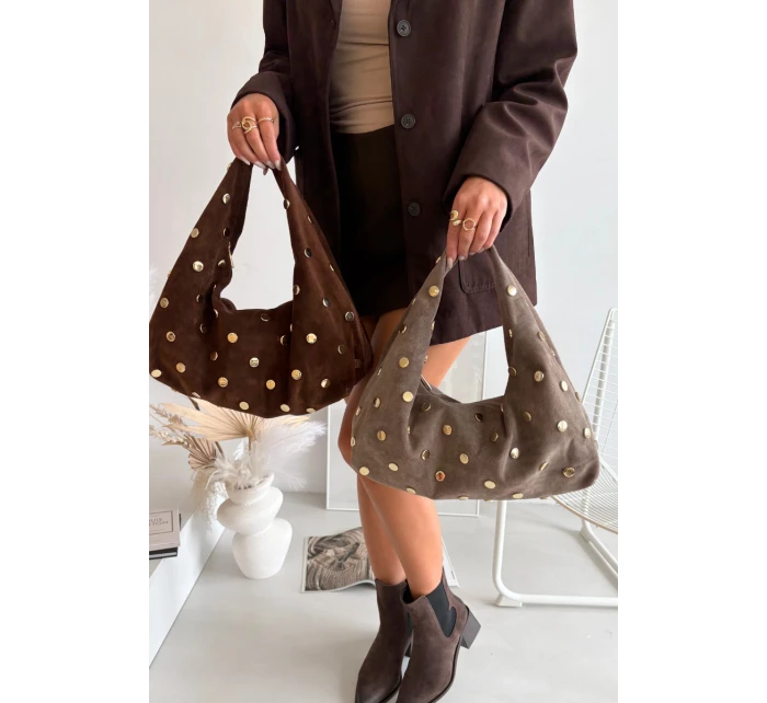 Kožená semišová kabelka s zdobením tmavě béžová model 21721804 - Boto