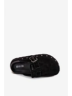 Zamsové pantofle na platformě s cvoky a sponou Big Star TT274951 Černé