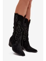 Semišové dámské kovbojky na podpatku Karira – černé Semišové dámské kovbojky na podpatku Karira – černé