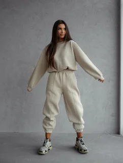 Béžový dámský bavlněný teplákový komplet s krátkou mikinou model 20905684 - Moon