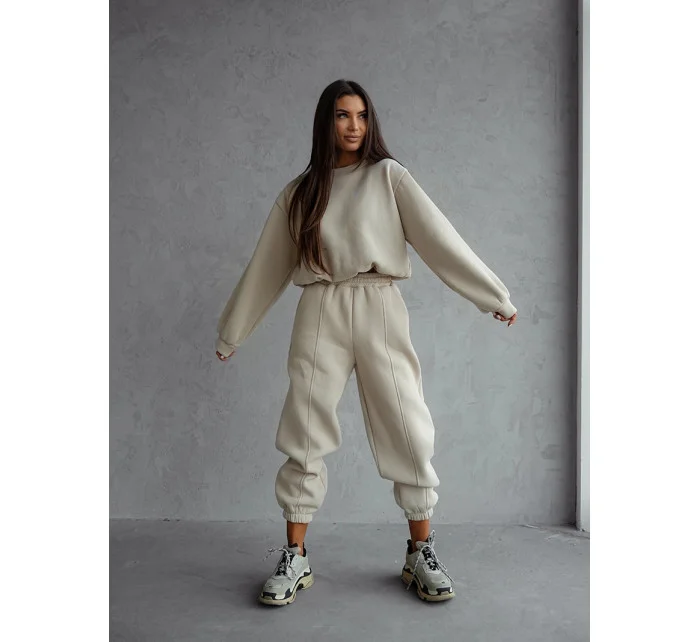 Béžový dámský bavlněný teplákový komplet s krátkou mikinou model 20905684 - Moon