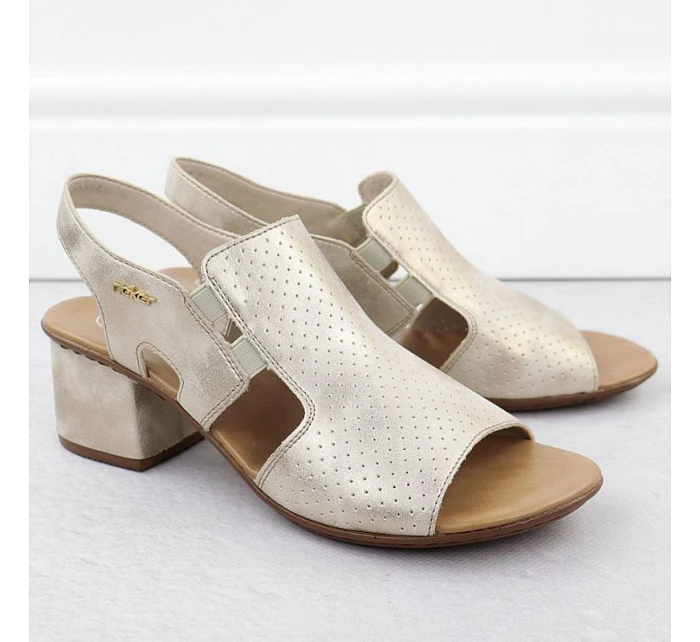 Dámské zlaté nazouvací sandály na podpatku Rieker 64665-60