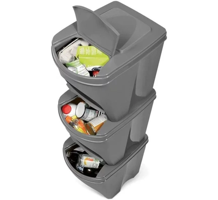 Odpadkové koše 25 l SORTIBOX SET 3 PACK OF GRAY STONE dětské