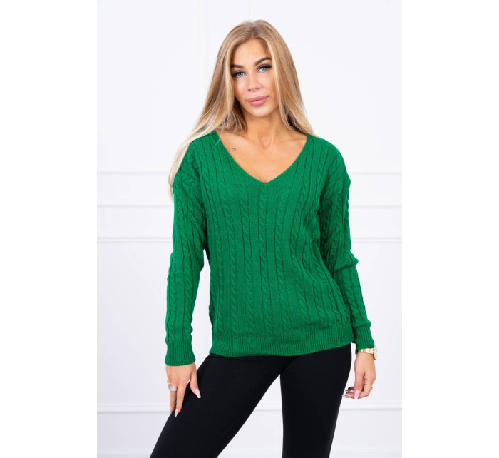 Pletený svetr s výstřihem do V světle zelený