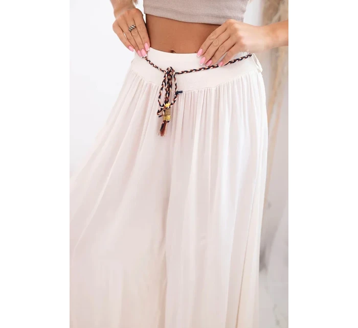 Dámské kalhoty z viskózy se širokými nohavicemi světle béžová