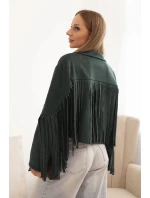 Dámská bunda s třásněmi z semiše tmavě zelená