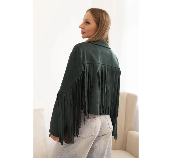 Dámská bunda s třásněmi z semiše tmavě zelená