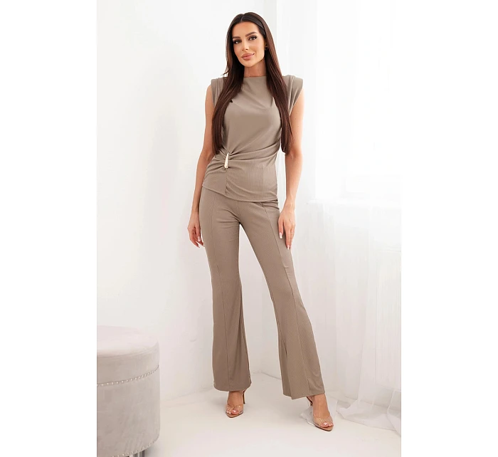 Dámský komplet s řasenou halenkou a širokými kalhotami fango