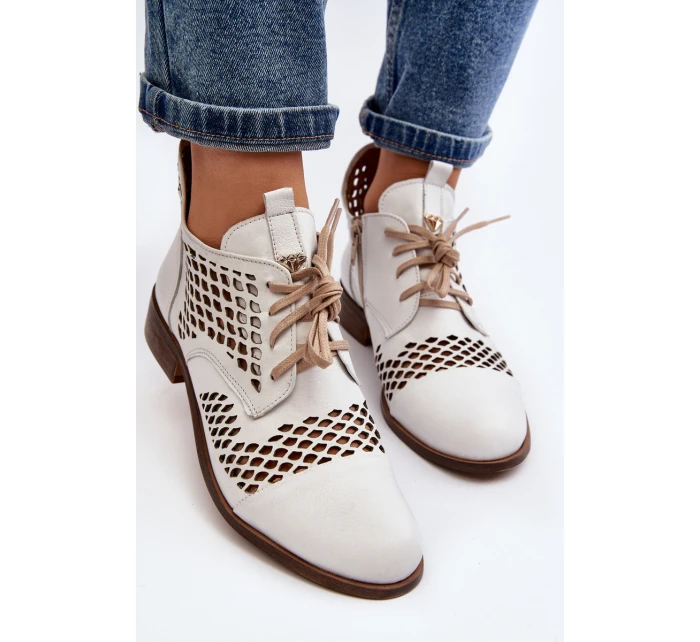 Kožené vyšívané boty Zazoo 2704 Bílé