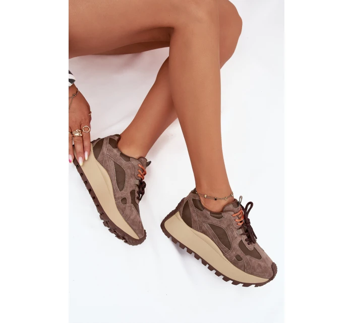 Kožené sneakersy na platformě dámské Big Star model 21705737 HIPOLY SYSTEM béžové - Big Star Shoes Kožené sneakersy na platformě dámské Big Star model 21705737 HIPOLY SYSTEM béžové - Big Star Shoes