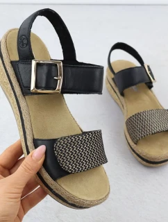 Dámské kožené sandály na podpatku se suchým zipem černé Rieker V0951