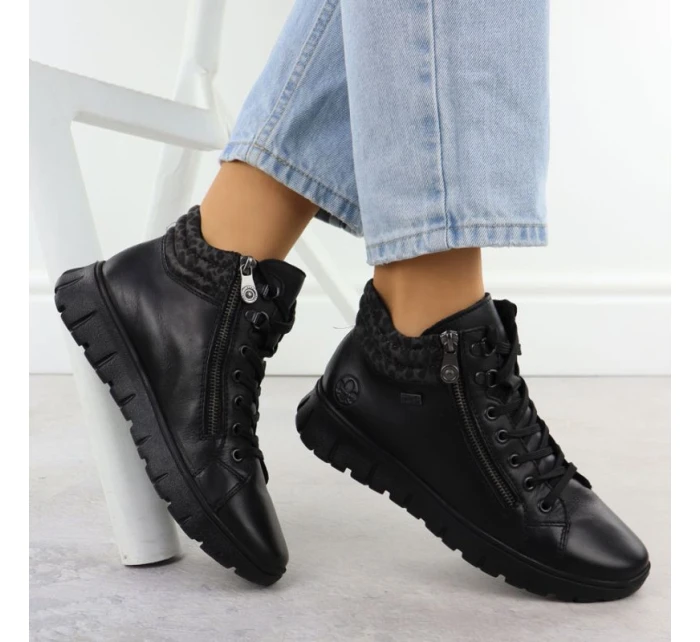 Černé dámské kožené nepromokavé boty Rieker N1305-00 Černé dámské kožené nepromokavé boty Rieker N1305-00