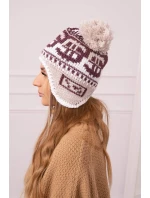 Dámská čepice s bambulí Rosa K368 vínová+bílá+béžová Dámská čepice s bambulí Rosa K368 vínová+bílá+béžová