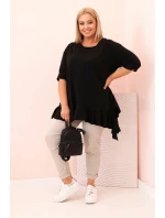 Dámská blůza Plus Size s model 21259110 kapsou a ohrnutým rukávem kiwi - K-Fashion