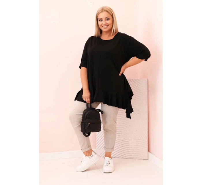 Dámská blůza Plus Size s model 21259110 kapsou a ohrnutým rukávem kiwi - K-Fashion