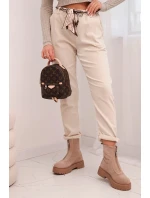 Dámské kalhoty z viskózy s šátkovým páskem béžové Dámské kalhoty z viskózy s šátkovým páskem béžové