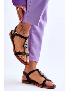 Kožené sandály s ozdobným hadem S.Barski KV-5541-42 Černá