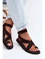 Plochá sandály z přírodního semiše D&A CR61-3049 Čokoládové