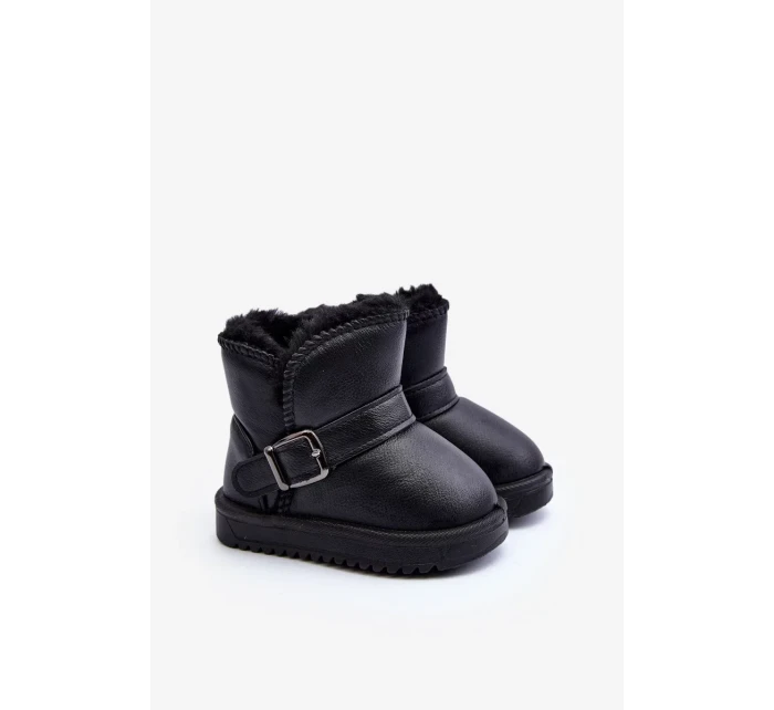 Dětské eko kožené sněhule s páskem, černá Orinor Dětské eko kožené sněhule s páskem, černá Orinor