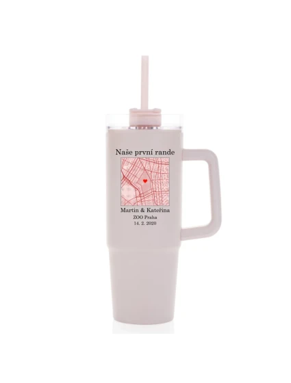 Personalizovaná termoska s průhledným víčkem s mapou