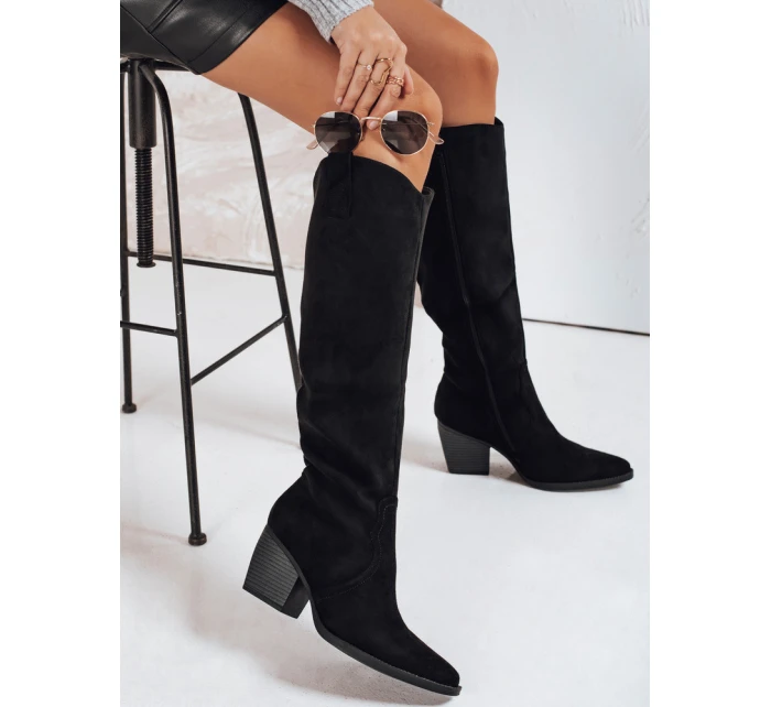 Dámské semišové kozačky na podpatku černé FashionStreet ZY1197