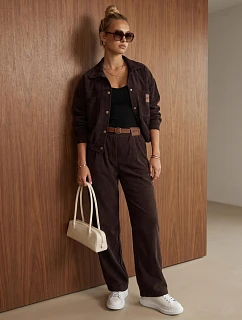 Dámská souprava z manšestru – bunda a kalhoty v čokoládové barvě FashionStreet AY1219