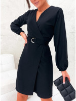 Elegantní černé přeložené obálkové šaty (8251)