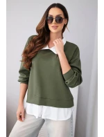 Dámská máslová mikina z viskózy s model 22014161 vsadkou khaki - K-Fashion