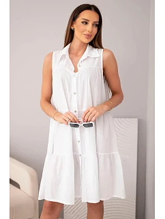 Dámské bavlněné košilové šaty bez rukávů s knoflíky bílá